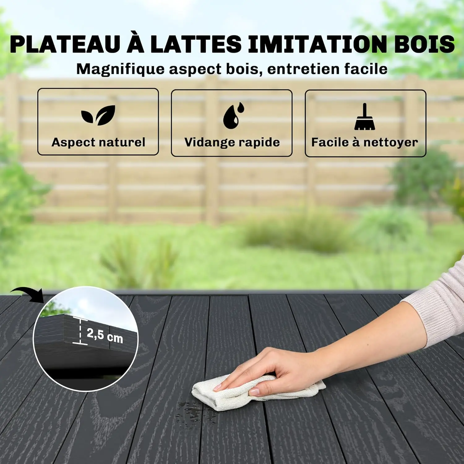 Table de jardin 4 places en aluminium noir vue 6