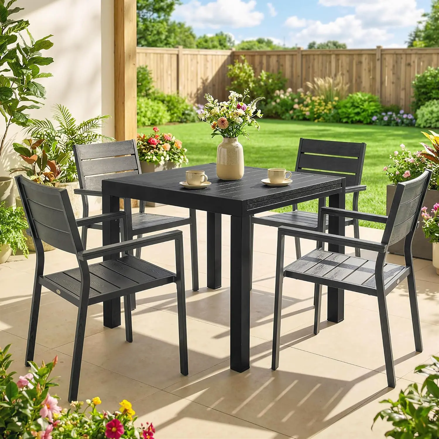 Table de jardin 4 places en aluminium noir vue 8