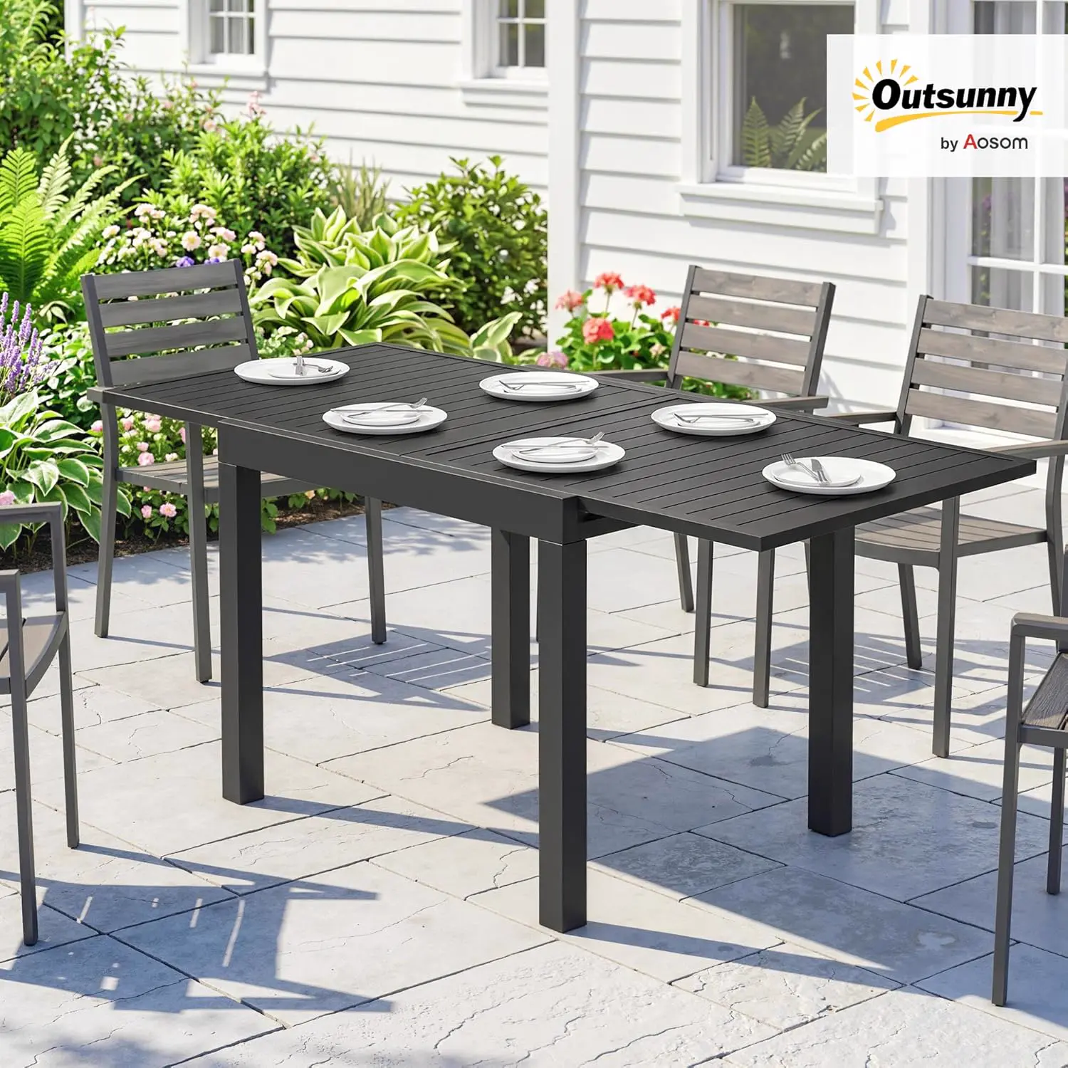 Table de jardin 6 places en aluminium noir vue 2