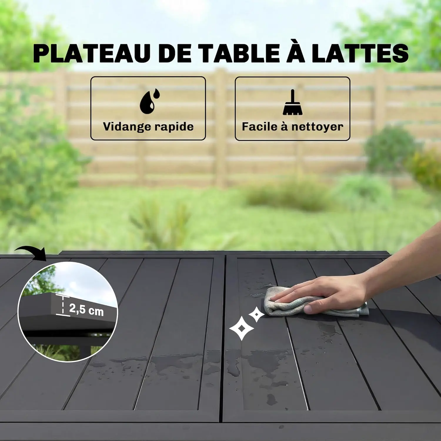 Table de jardin 6 places en aluminium noir vue 6