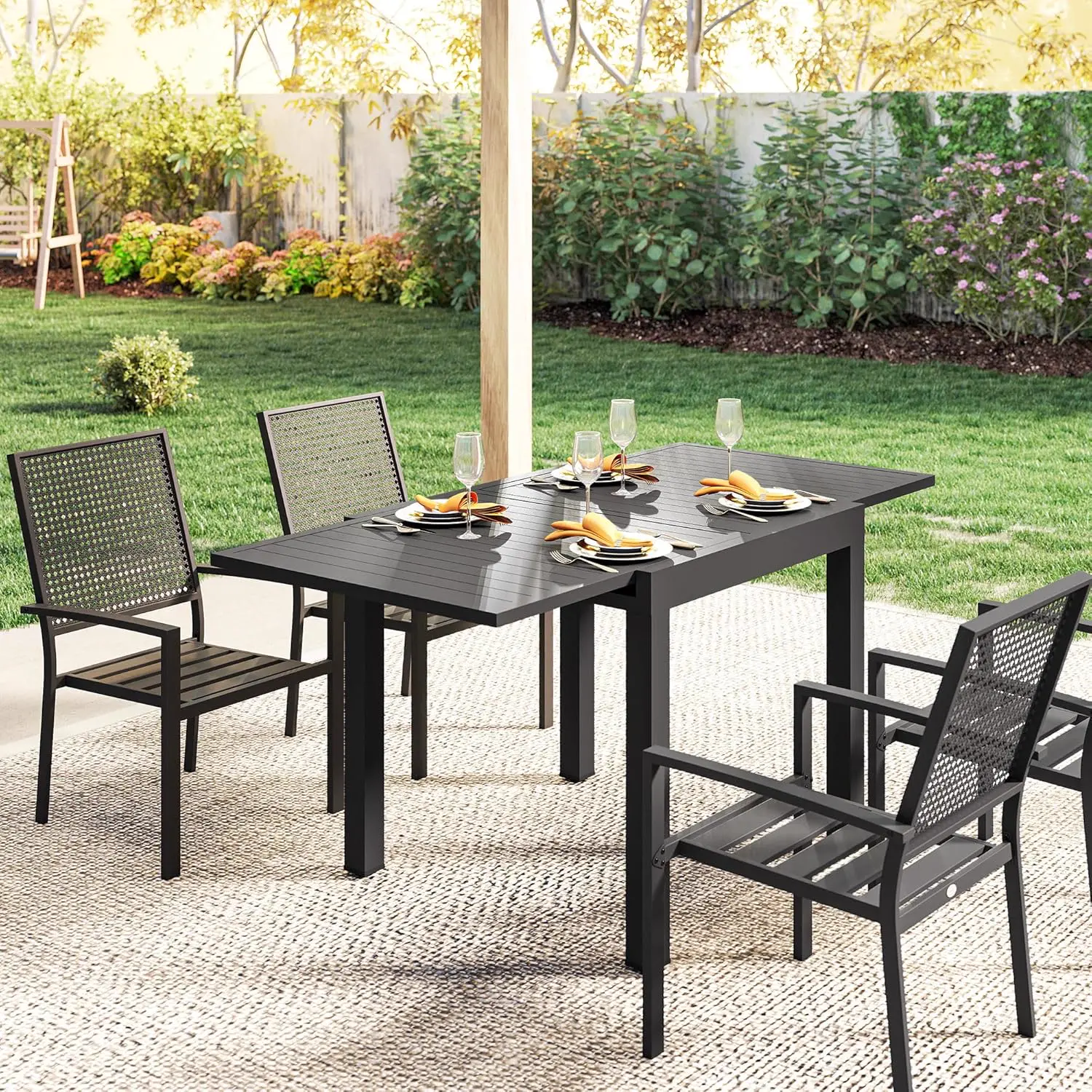 Table de jardin 6 places en aluminium noir vue 9