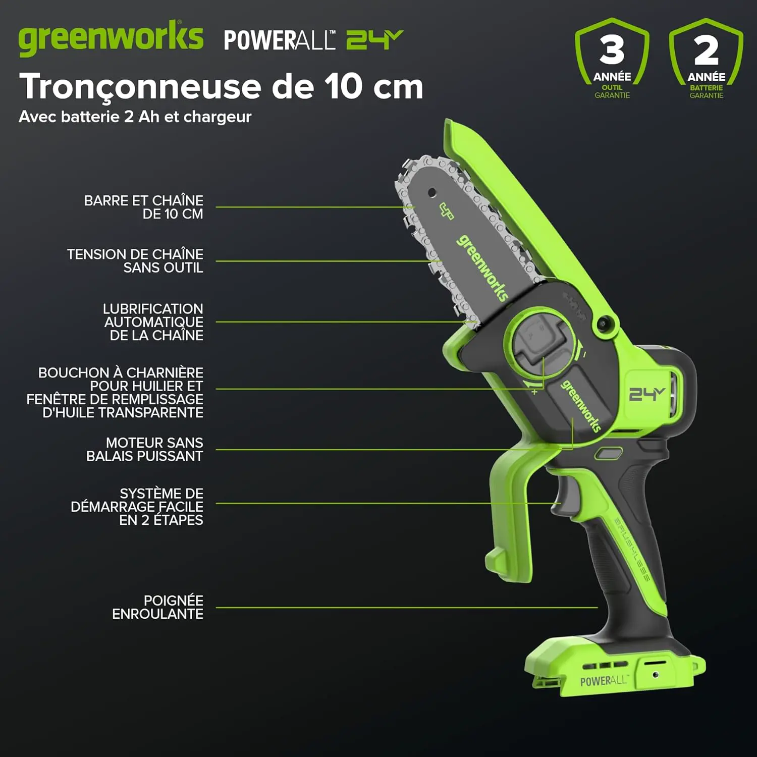 Tronçonneuse à batterie Greenworks 10cm Mini Tronconneuse a Ba… vue 2