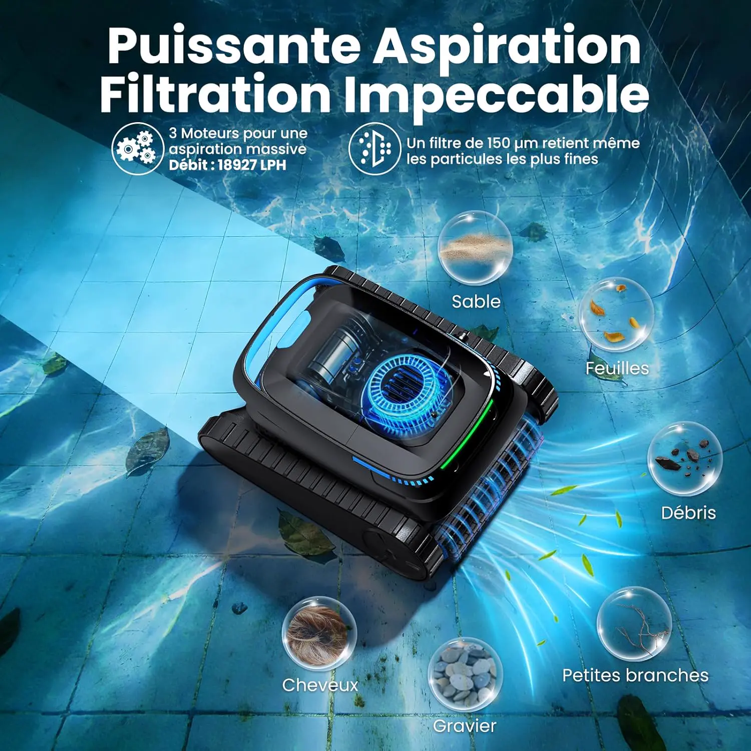 Robot piscine sable vue 4