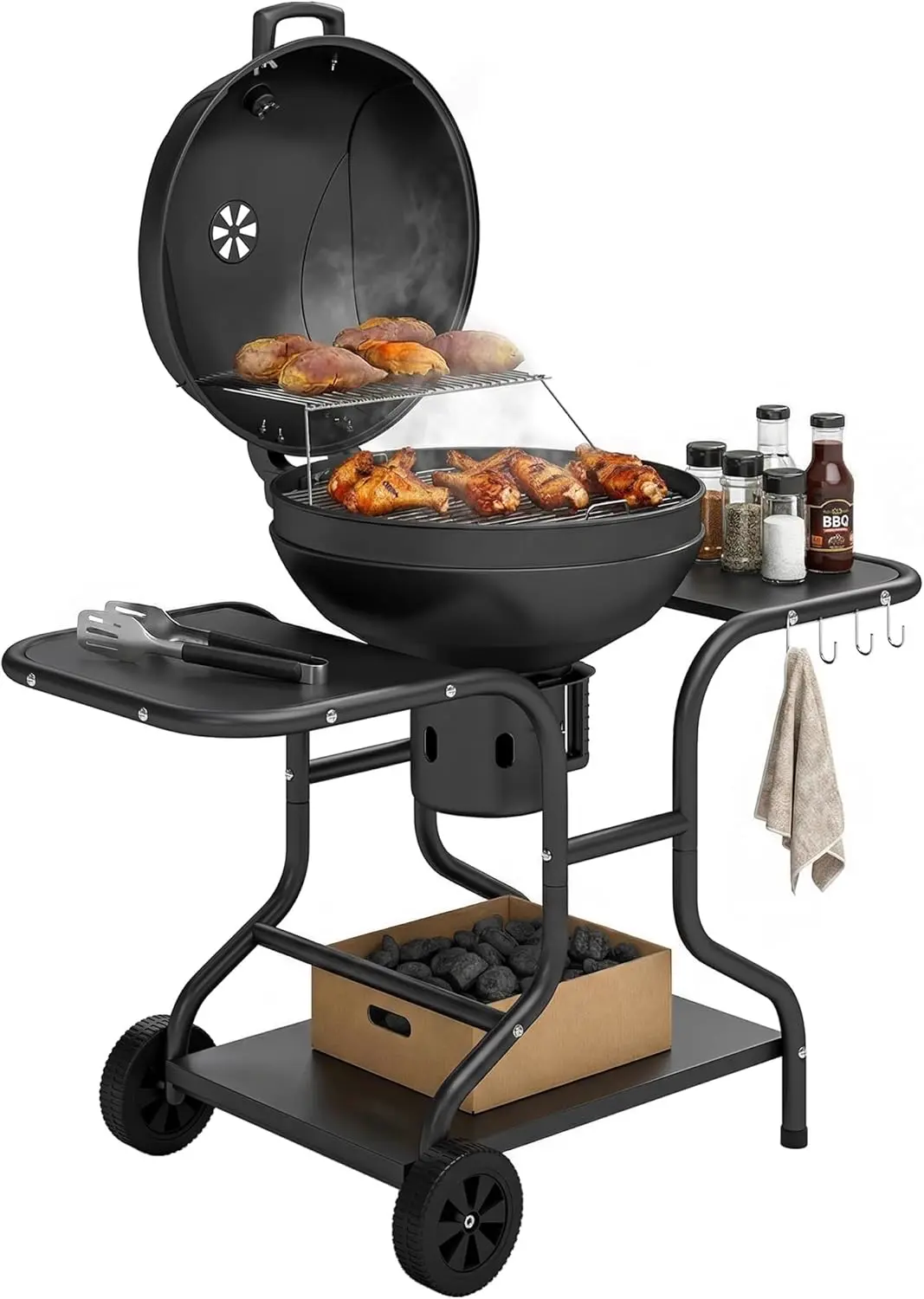 Outsunny Barbecue à charbon Rond avec couvercle Barbecue Rond