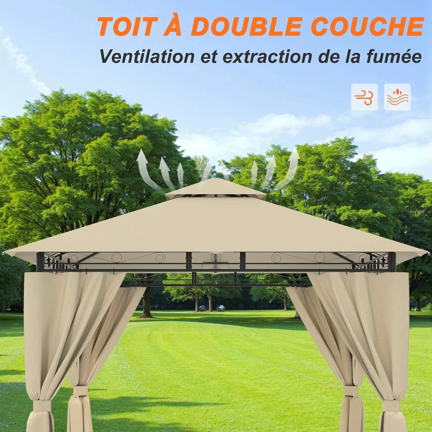 Tonnelle en métal beige 3x3 m vue 5
