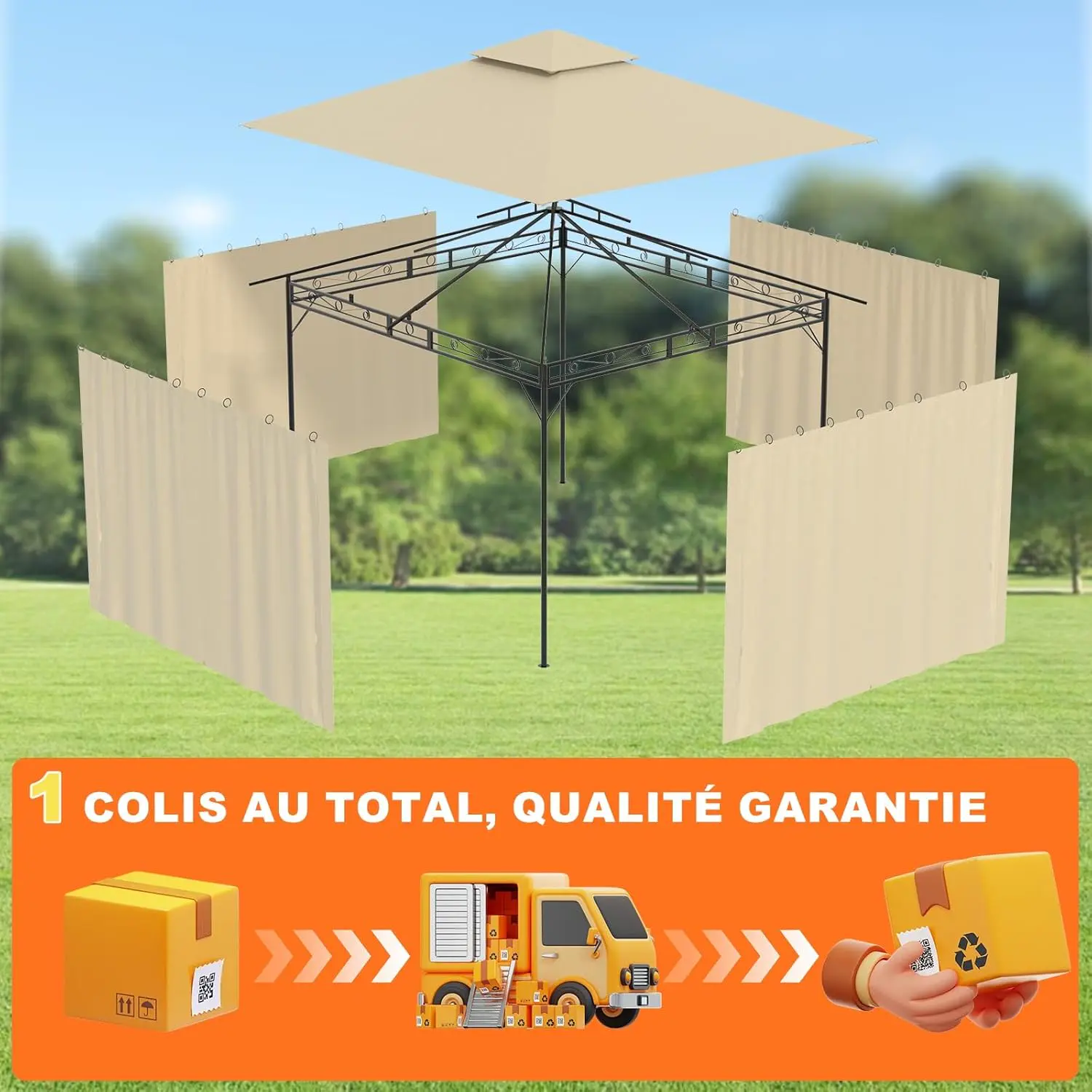 Tonnelle en métal beige 3x3 m vue 6