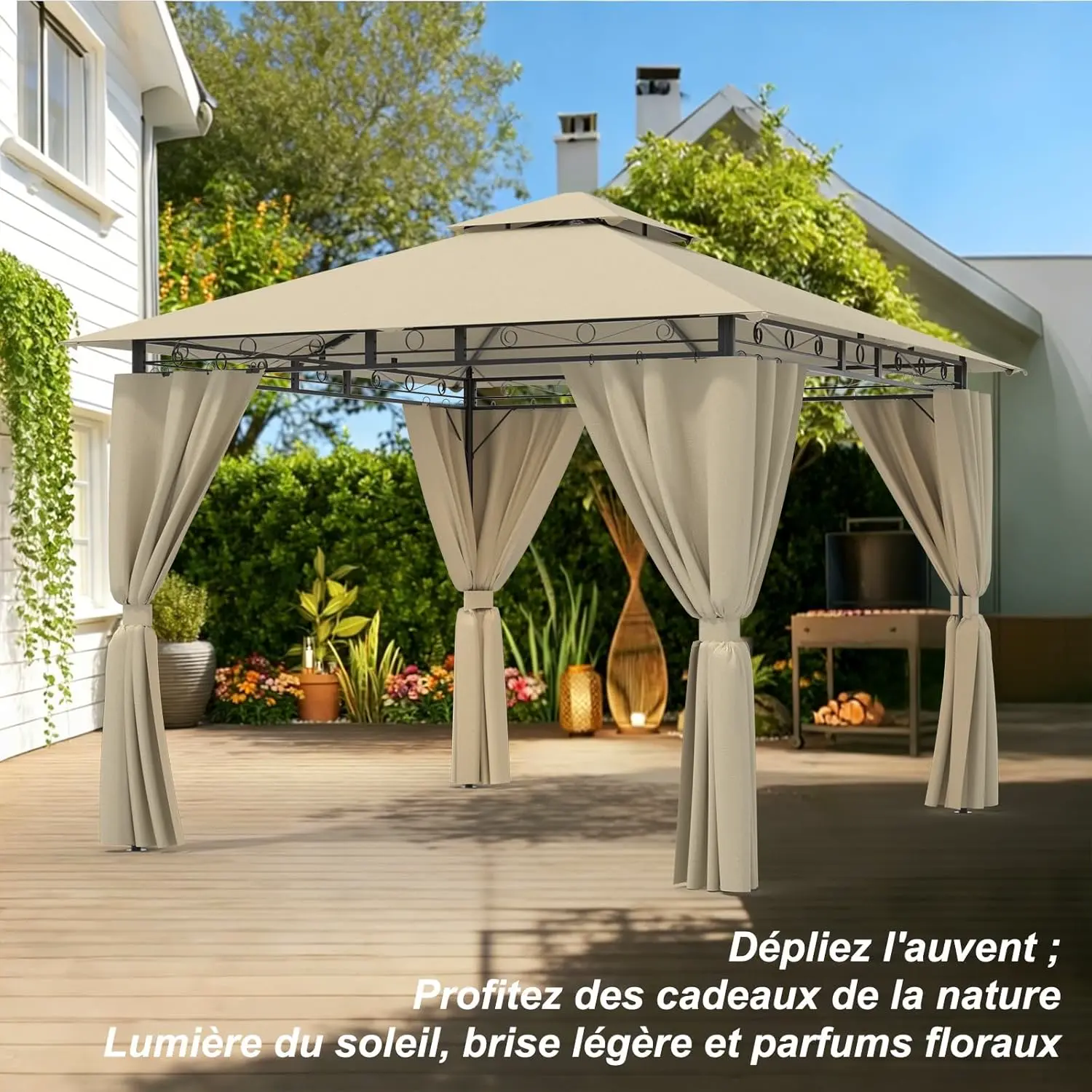 Tonnelle en métal beige 3x3 m vue 8
