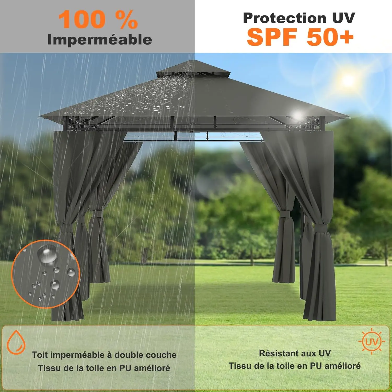 Tonnelle en métal gris 3x4 m vue 3