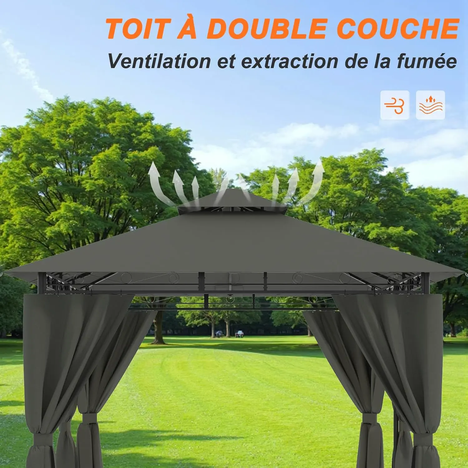 Tonnelle en métal gris 3x4 m vue 5