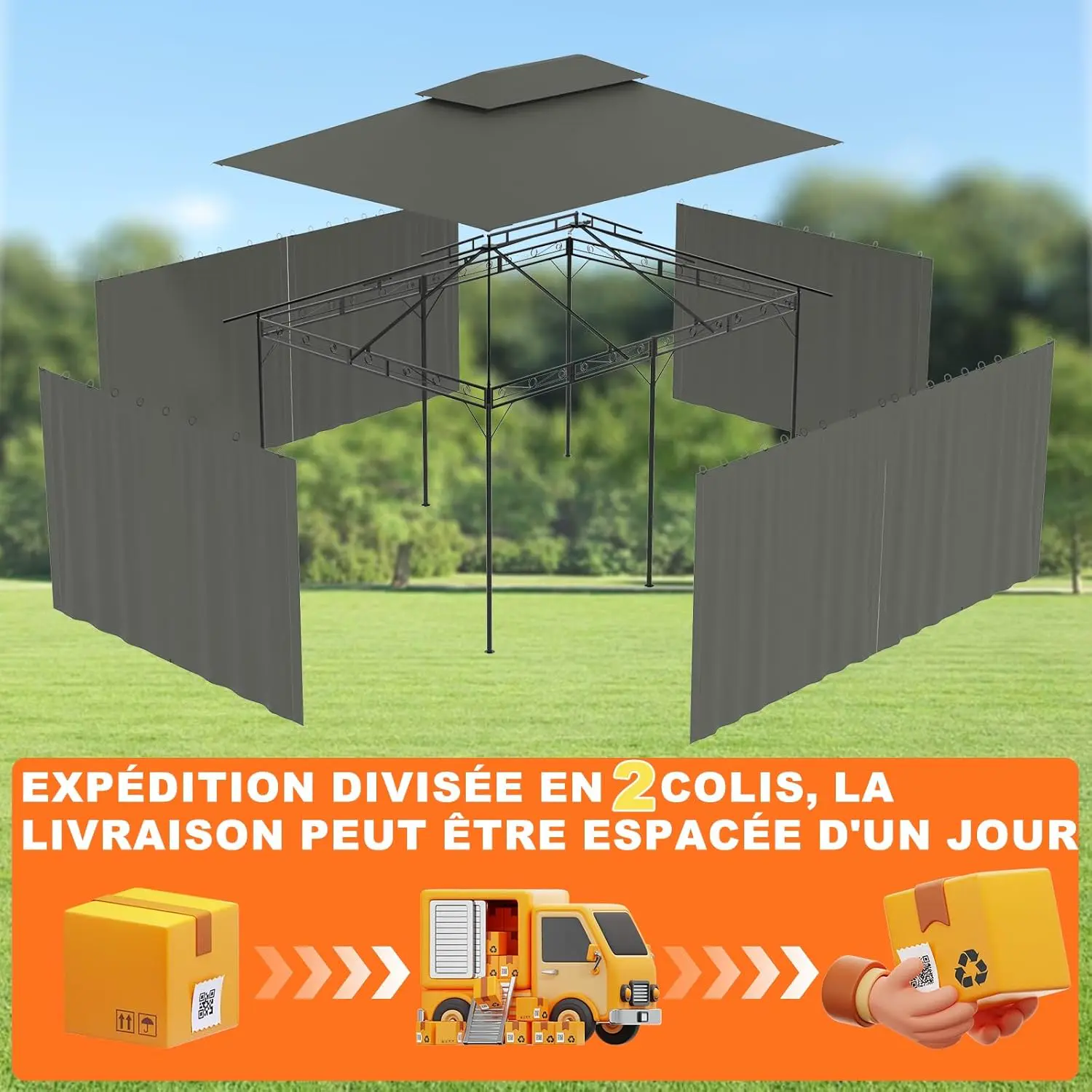 Tonnelle en métal gris 3x4 m vue 6