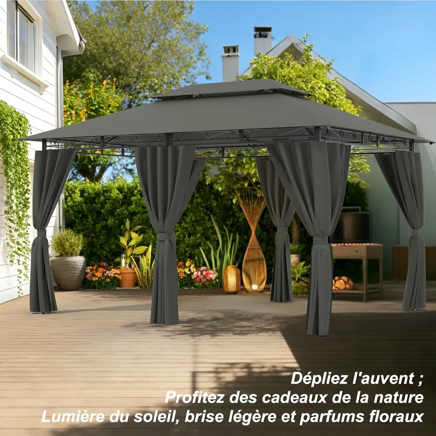 Tonnelle en métal gris 3x4 m vue 8