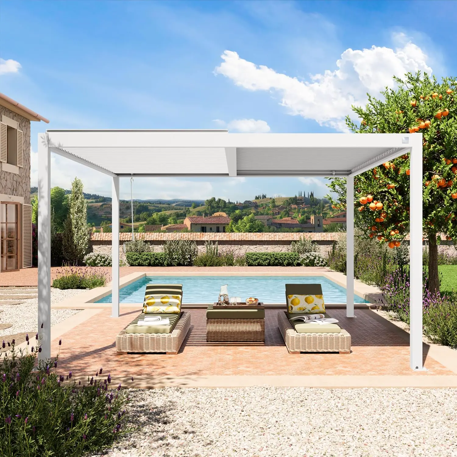PRIMEYARD Pergola 4x4 m poteaux en Aluminium Blancs avec Lames