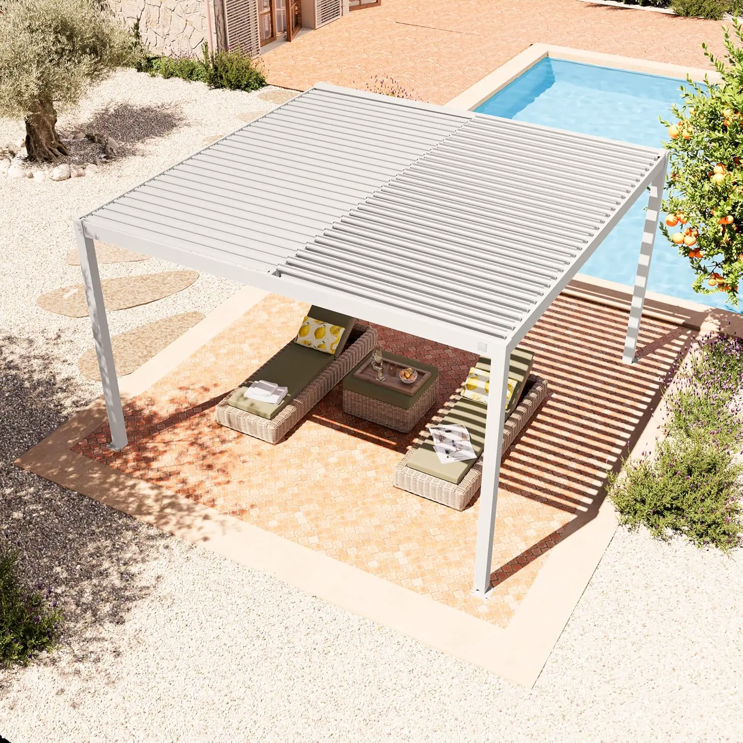 Pergola en aluminium blanc 4x4 m vue 3
