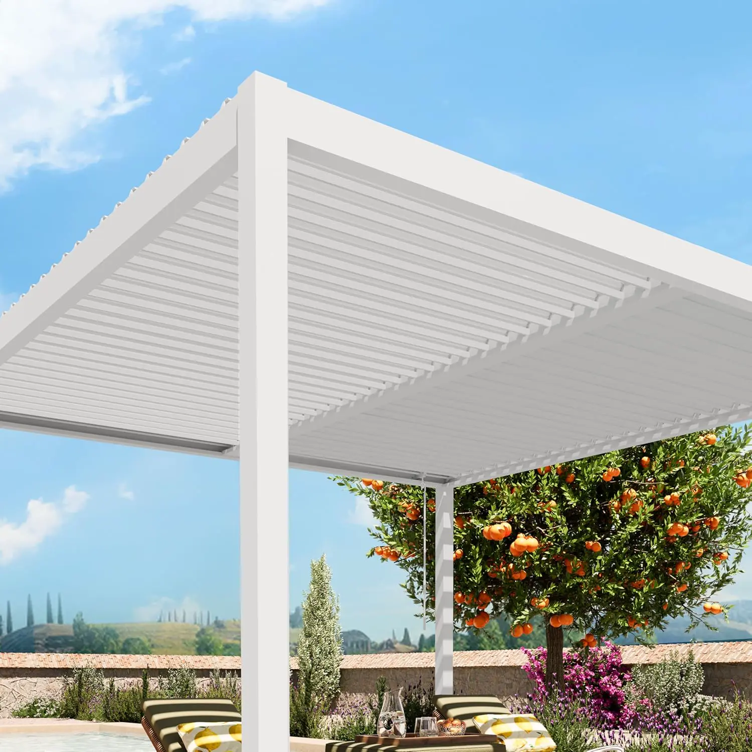 Pergola en aluminium blanc 4x4 m vue 4