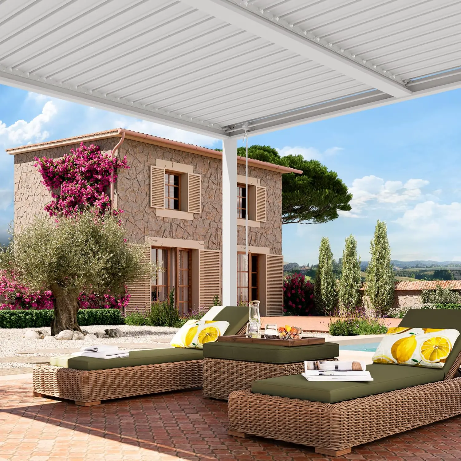 Pergola en aluminium blanc 4x4 m vue 6