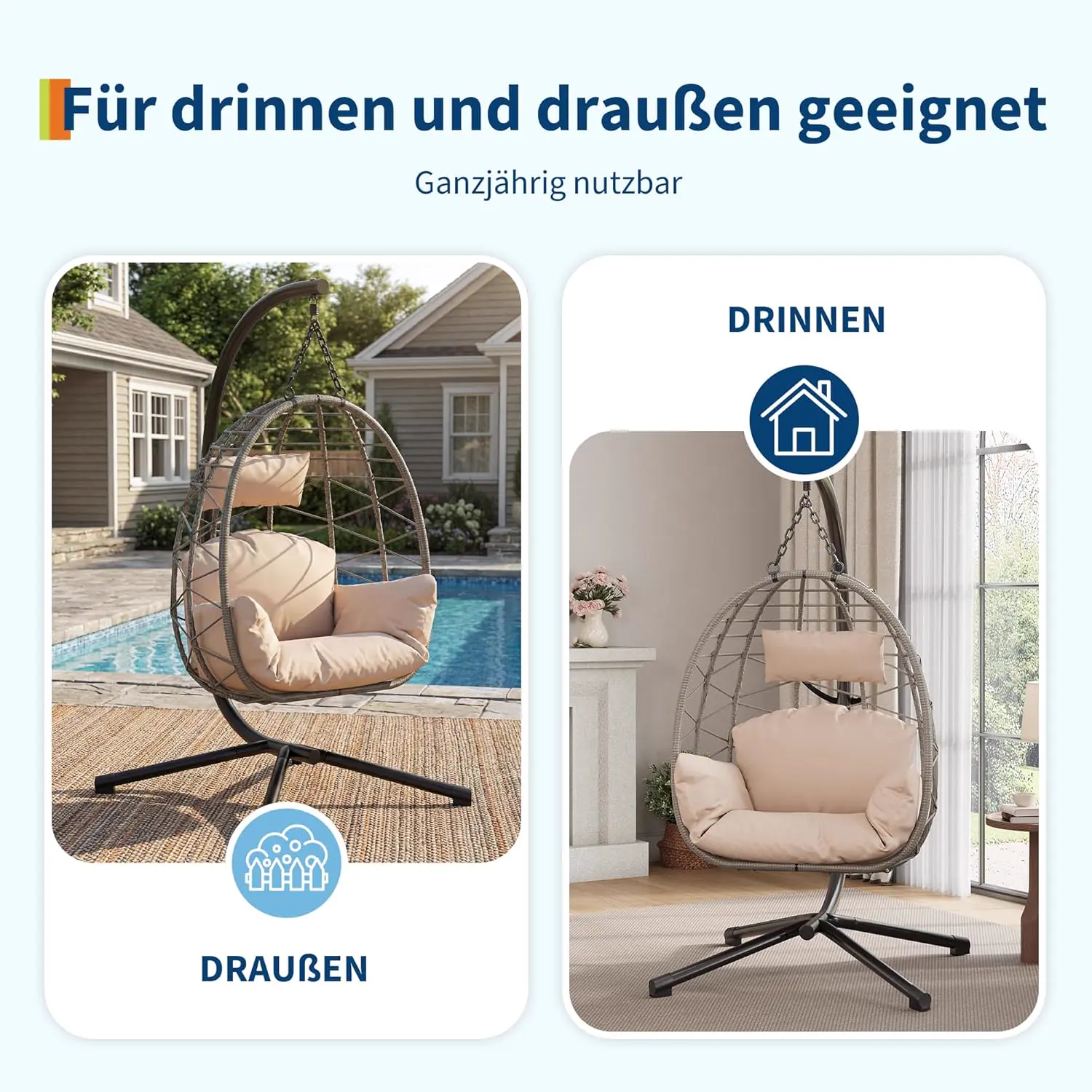 Fauteuils suspendus en métal beige vue 5