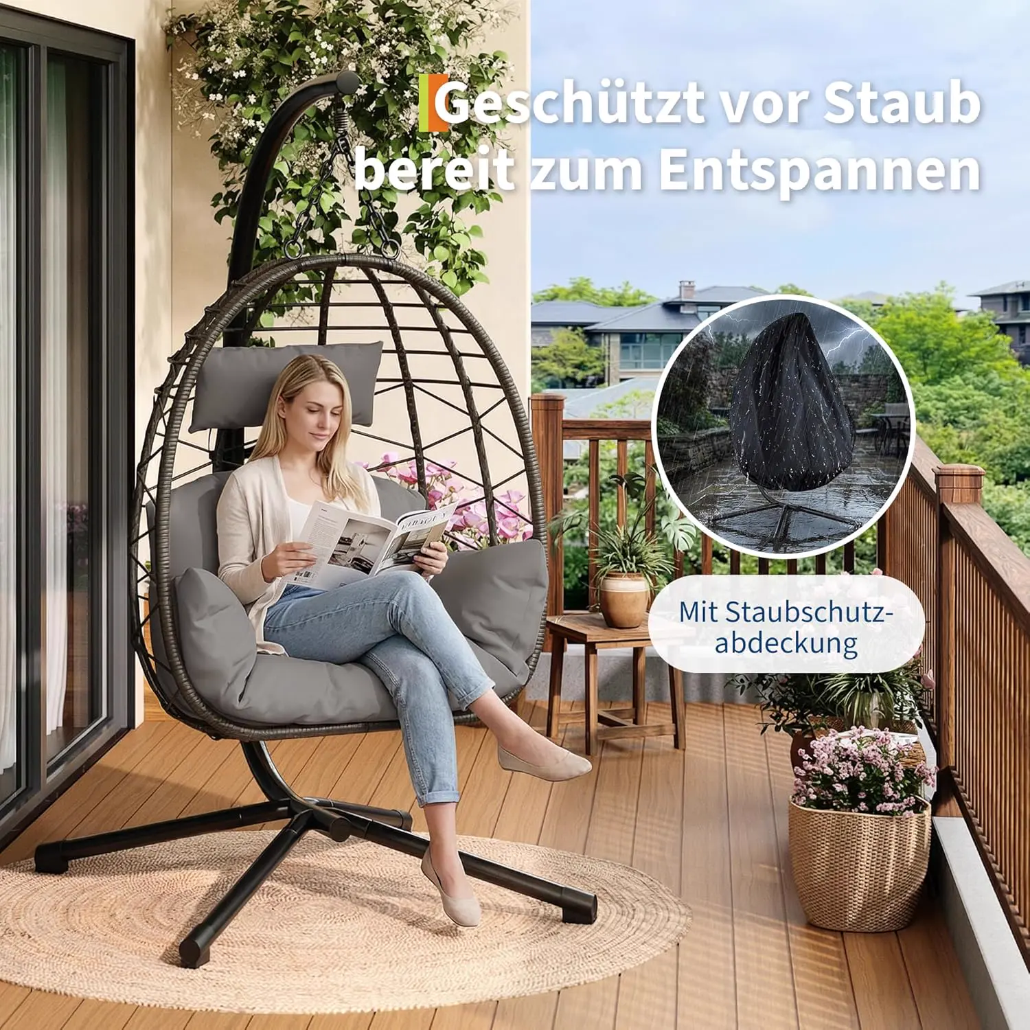 Fauteuils suspendus en rotin gris vue 3