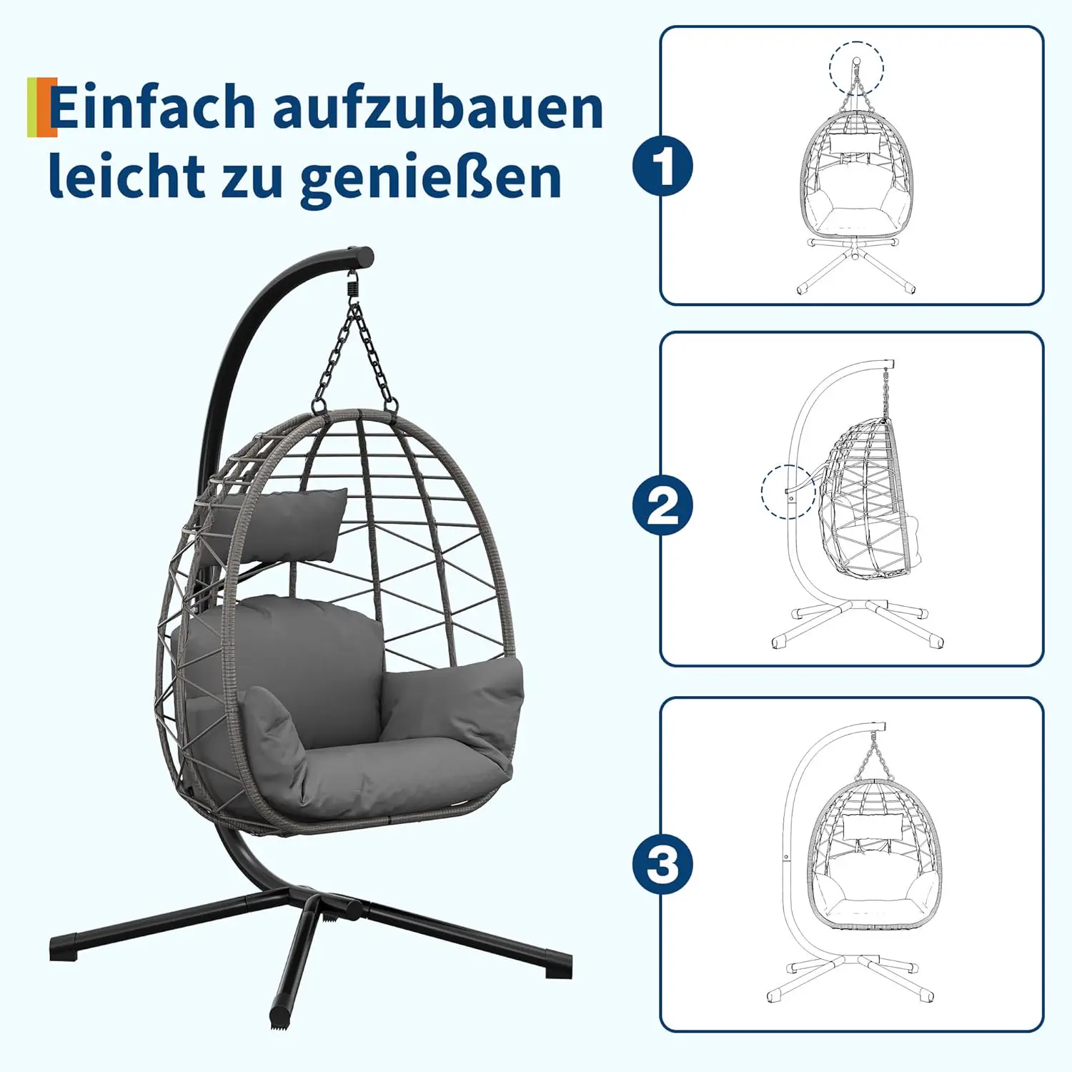 Fauteuils suspendus en rotin gris vue 6