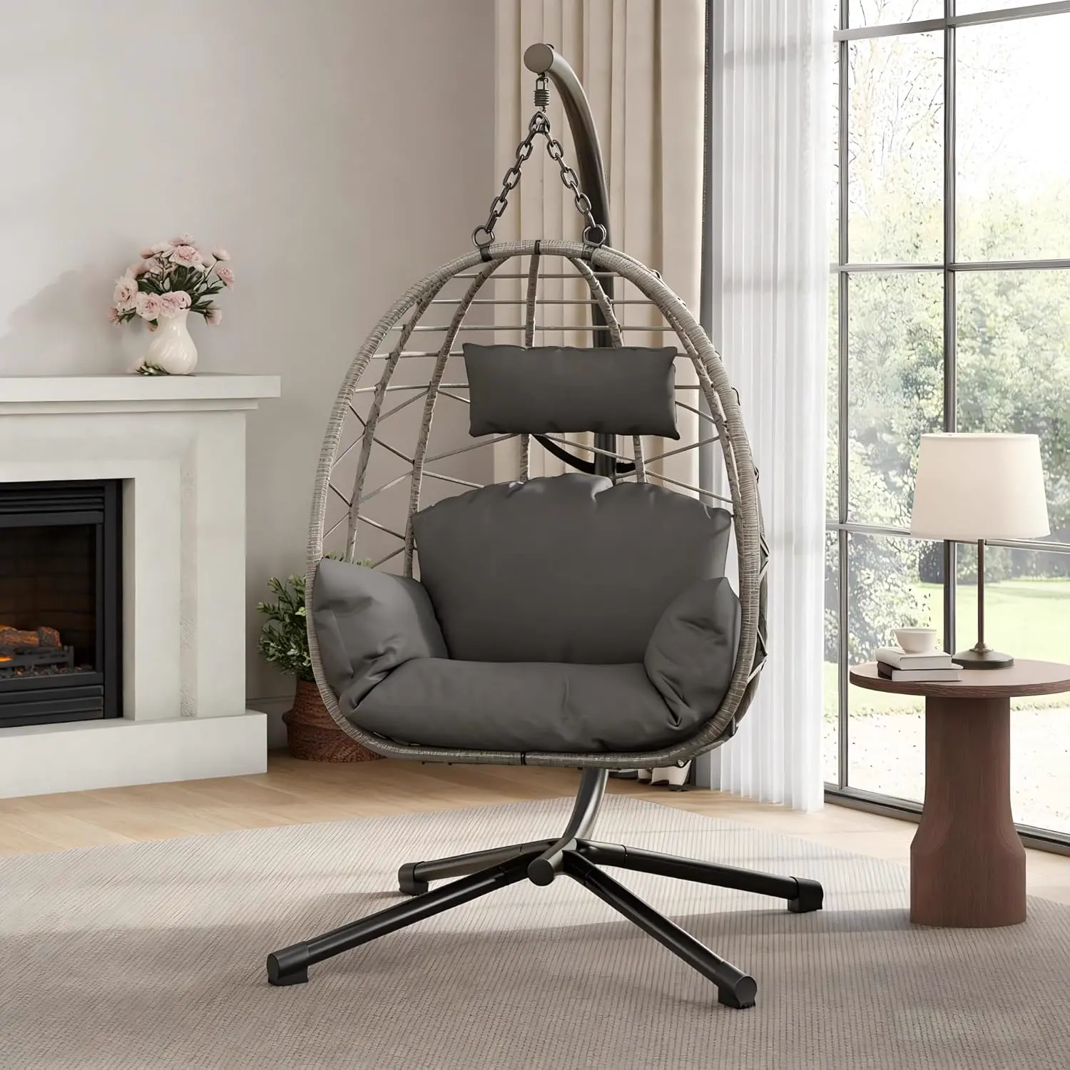 Fauteuils suspendus en rotin gris vue 8