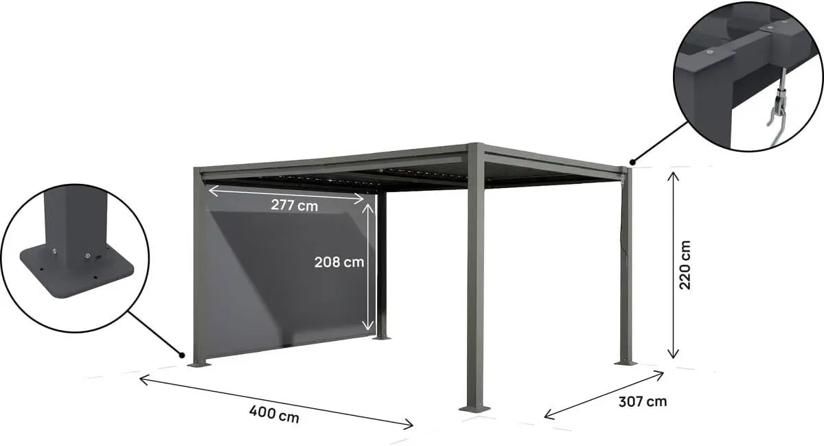 Pergola en métal gris 3x4 m vue 4