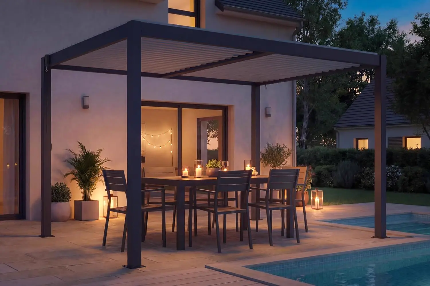 Pergola en aluminium gris 4x3 m autoportée vue 3