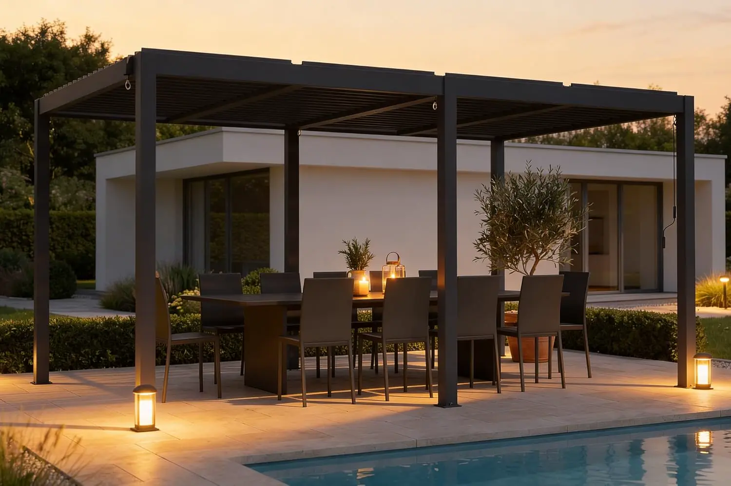 Pergola en aluminium gris 5x3 m autoportée vue 3