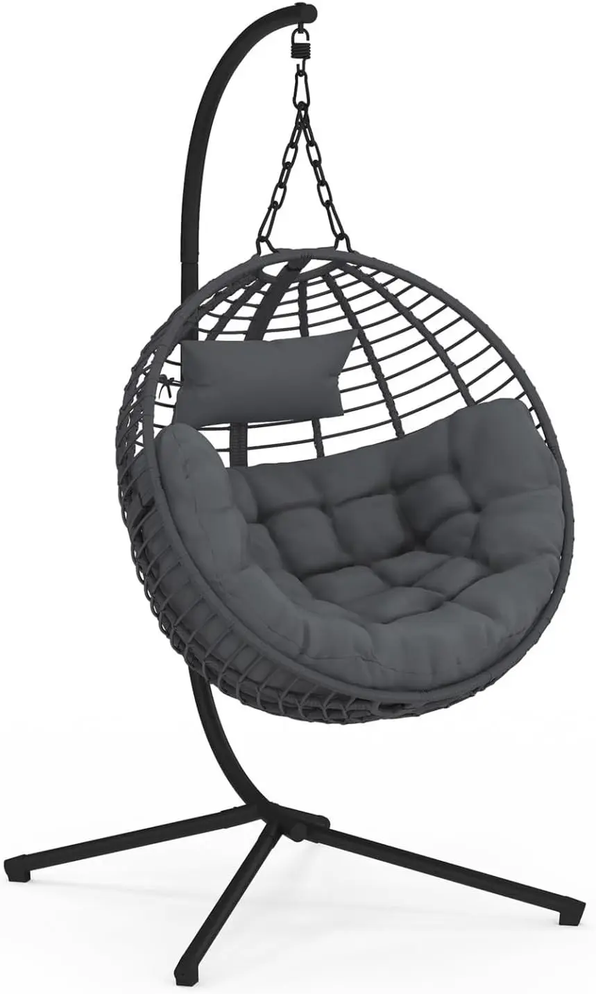 IDMarket - Fauteuil Rond Suspendu ajouré Effet rotin Gris avec