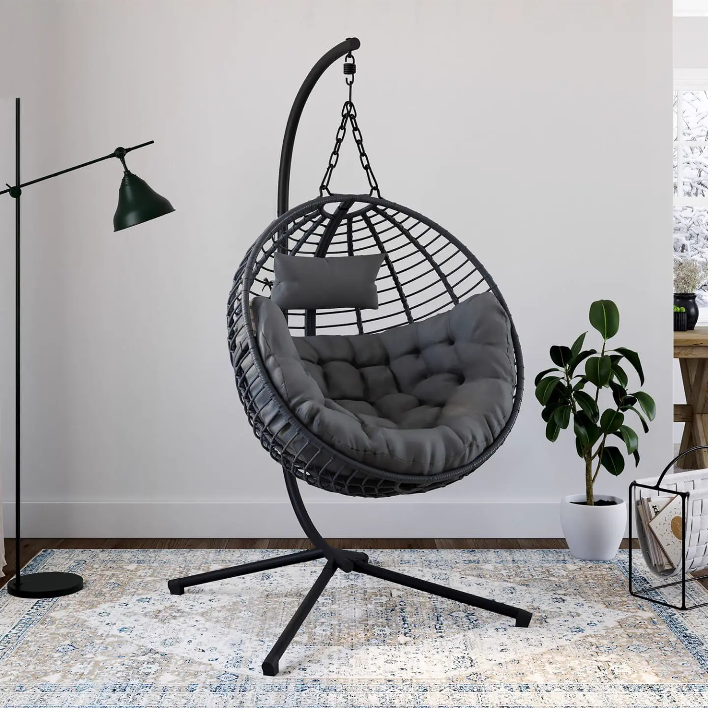 Fauteuils suspendus en rotin gris vue 4