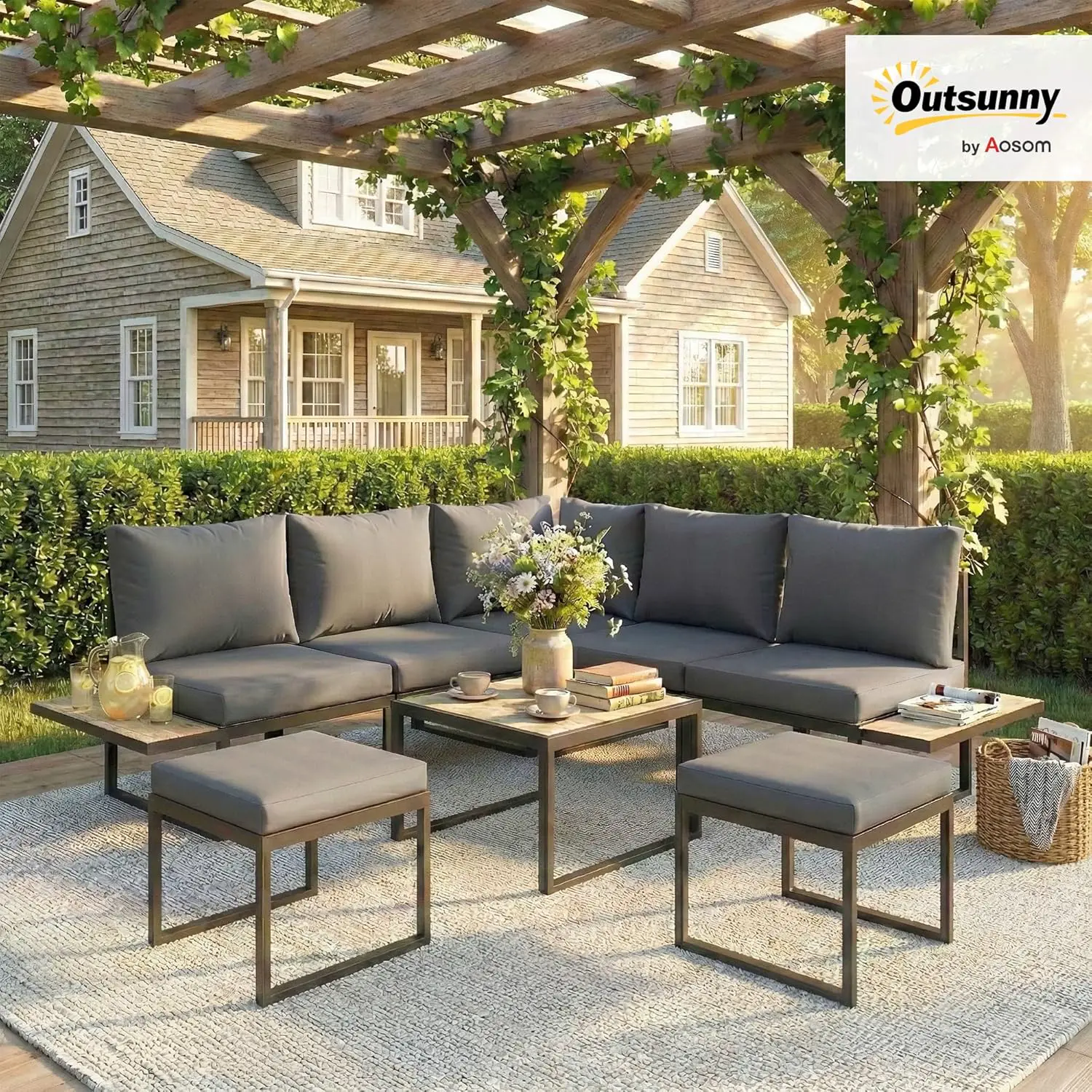 Outsunny Salon de Jardin extérieur 6 Personnes