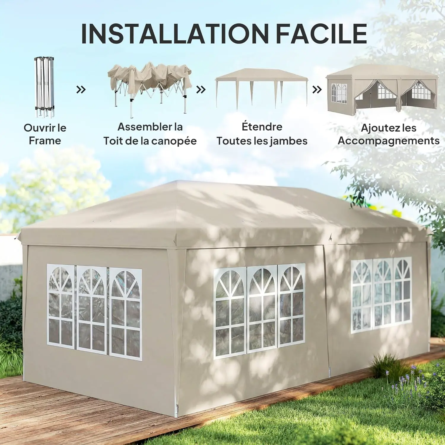 Tonnelle en métal beige 3x6 m vue 3
