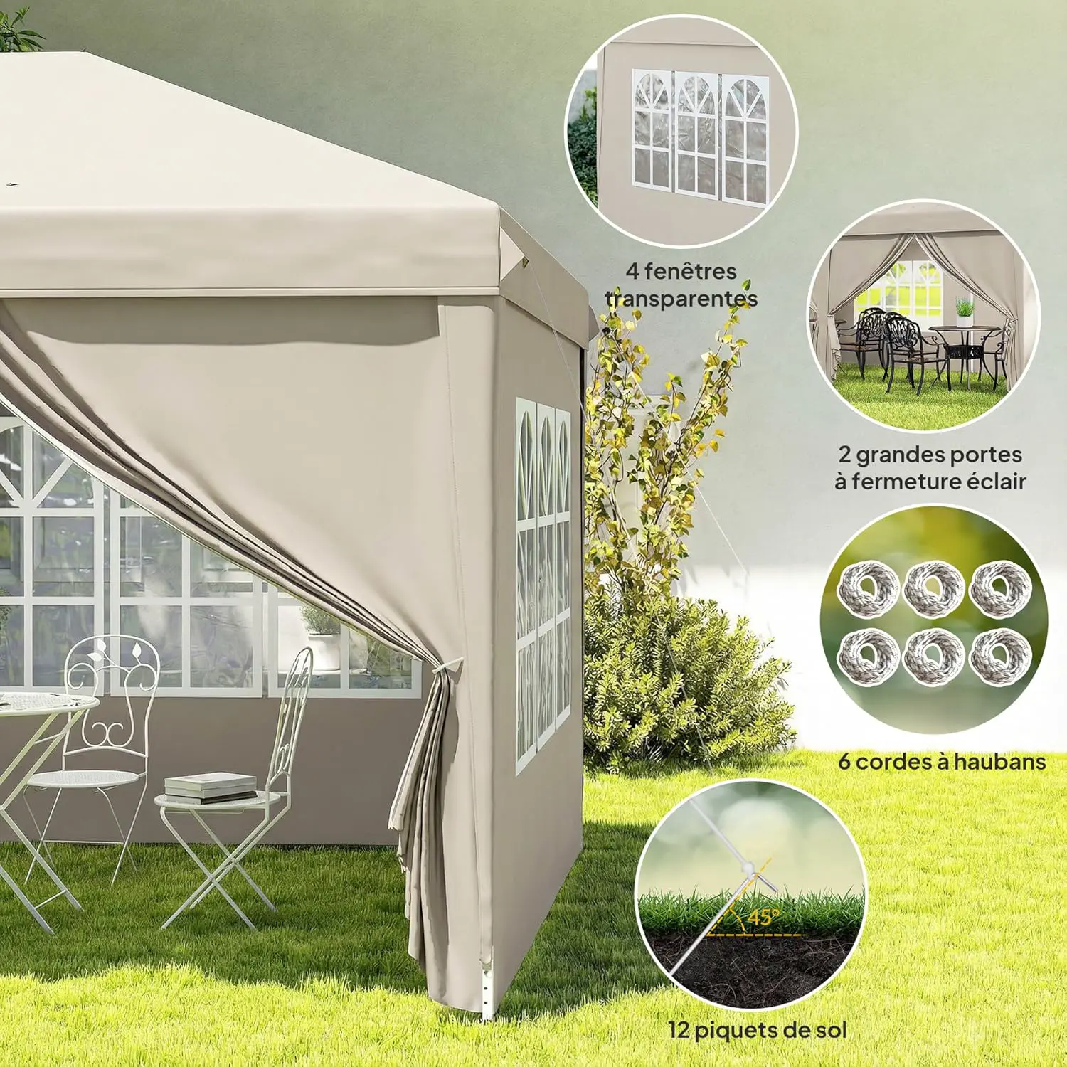 Tonnelle en métal beige 3x6 m vue 8