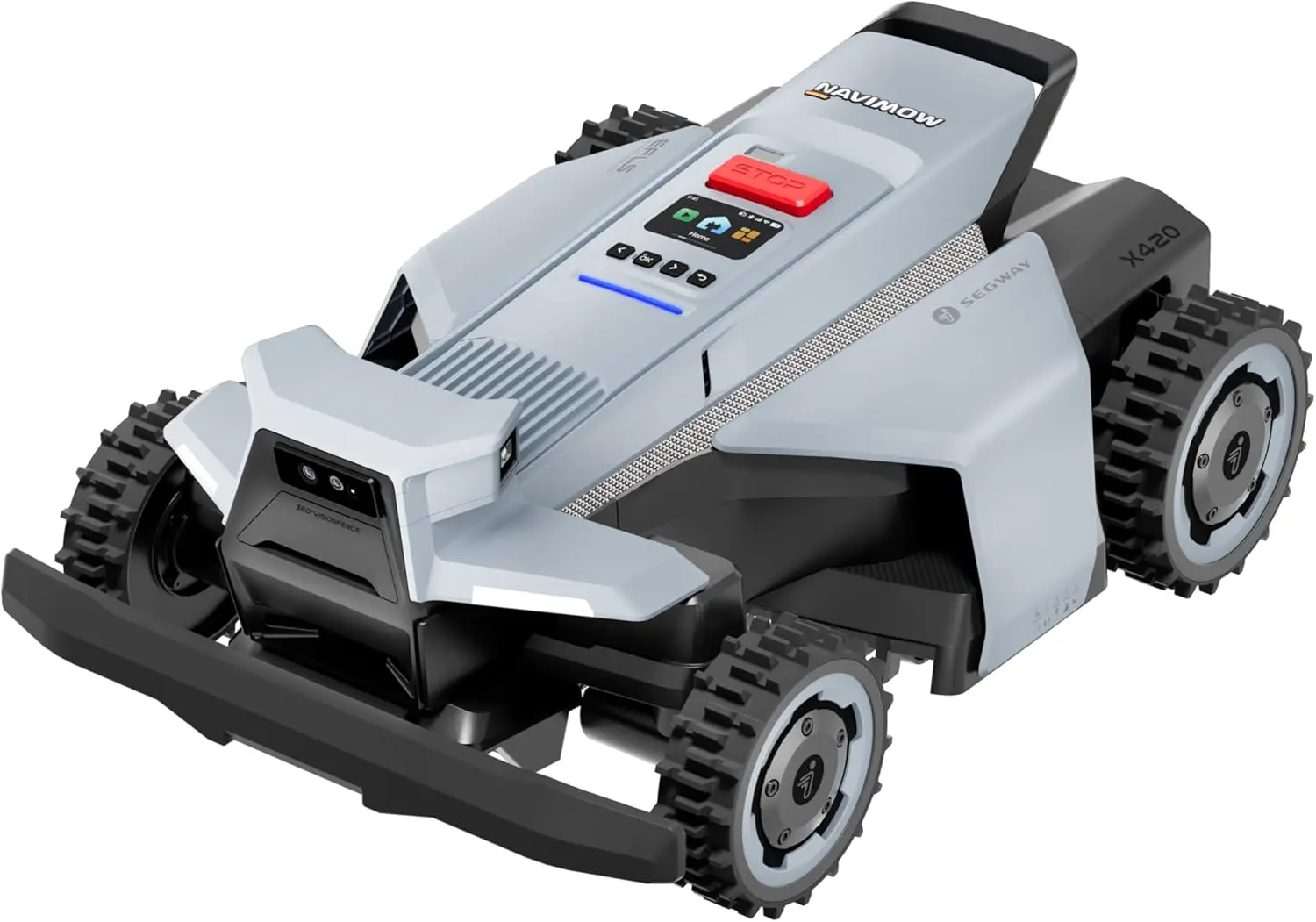 Robot tondeuse gris vue 1