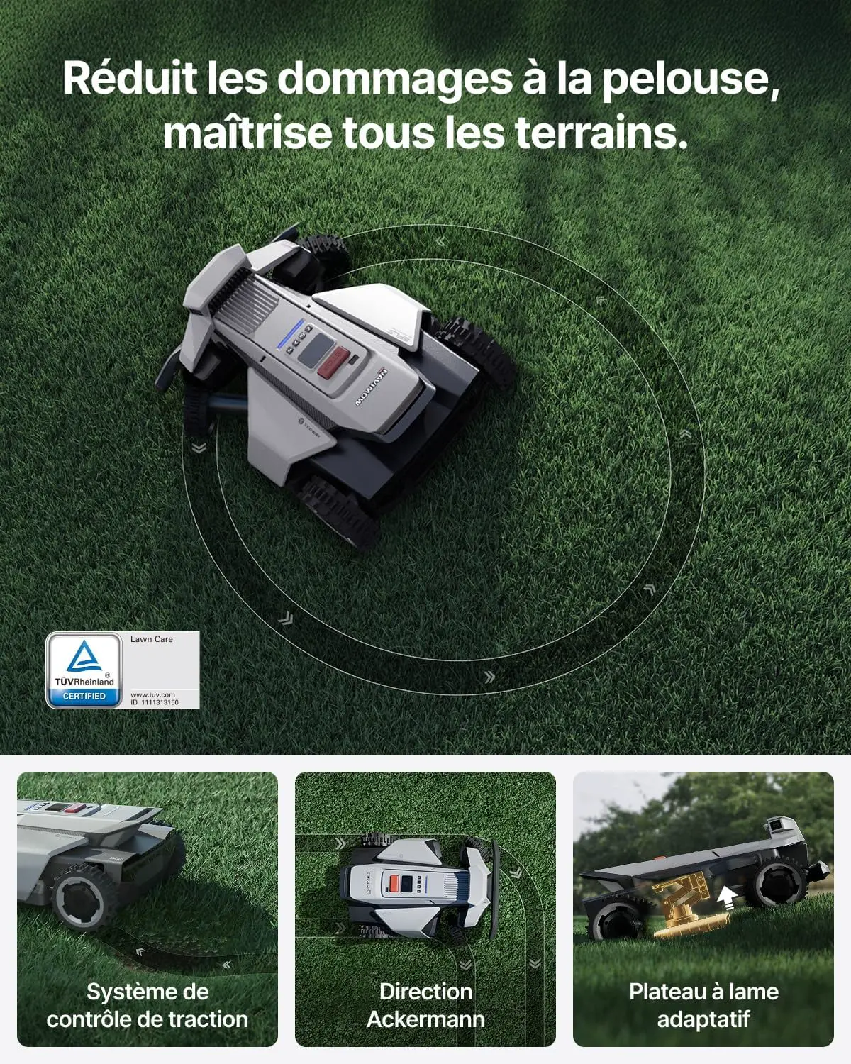 Robot tondeuse gris vue 3