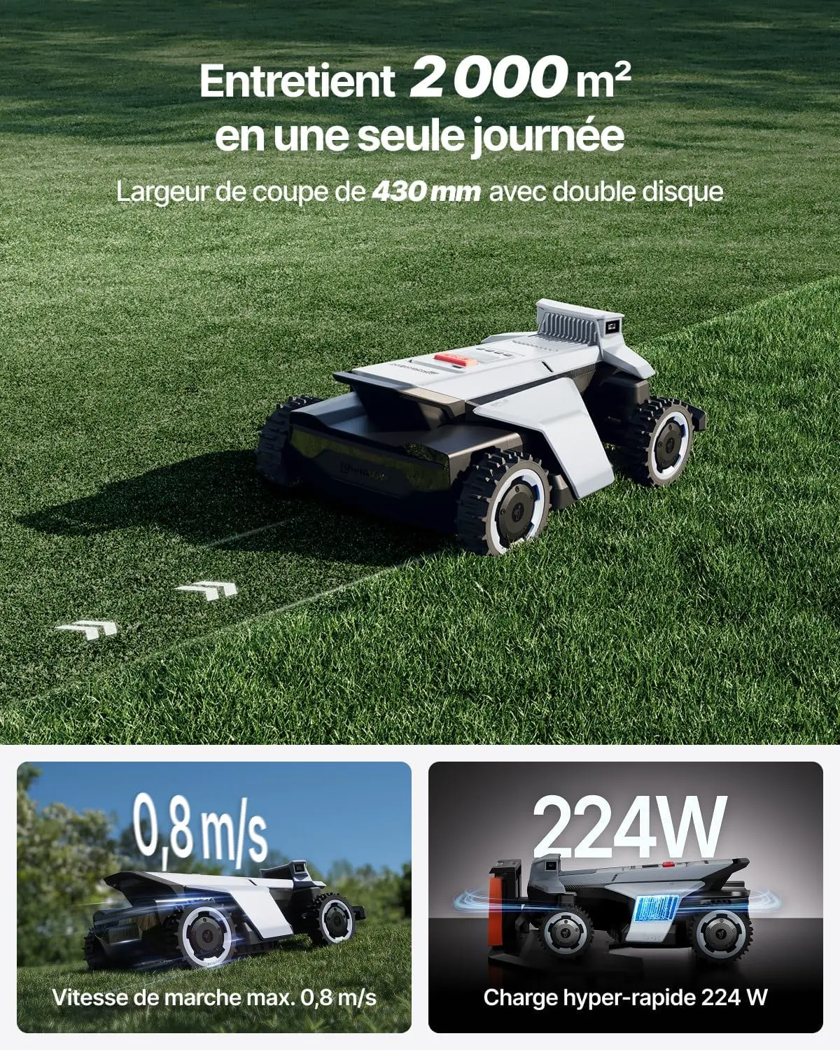 Robot tondeuse gris vue 4