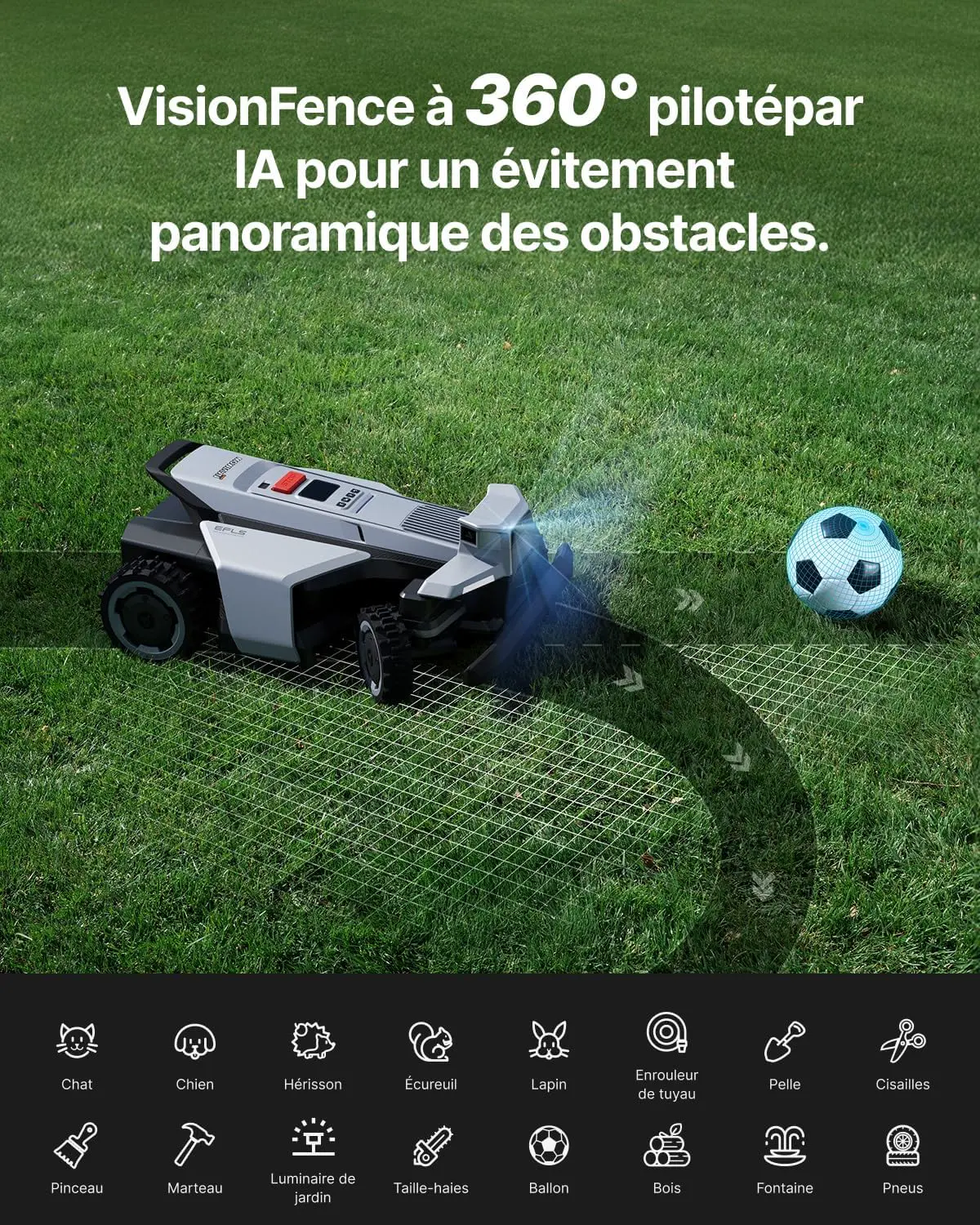 Robot tondeuse gris vue 8