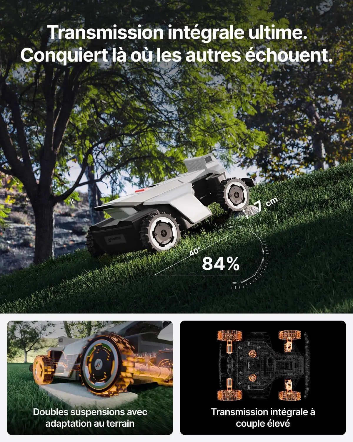 Robot tondeuse gris vue 2