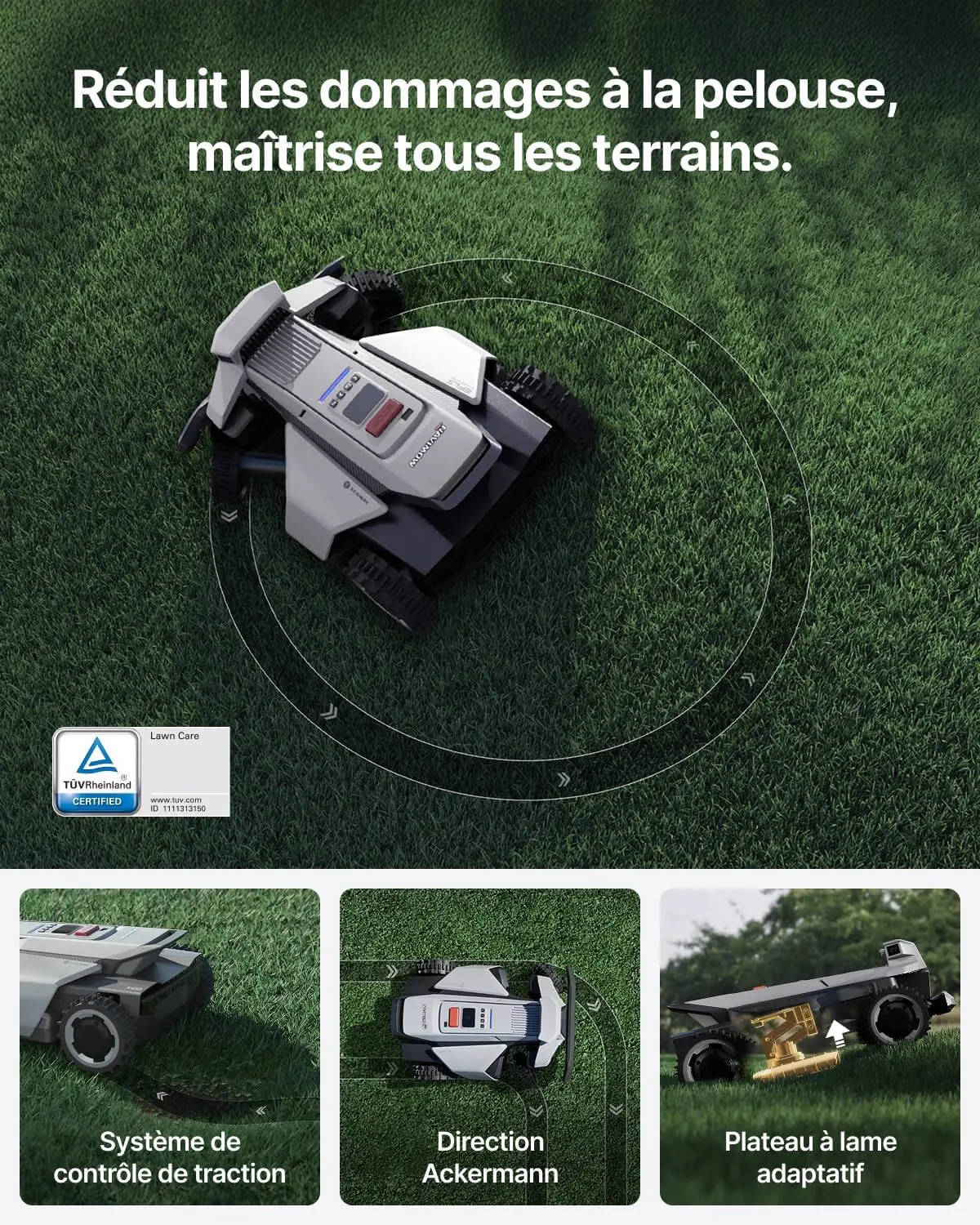 Robot tondeuse gris vue 3