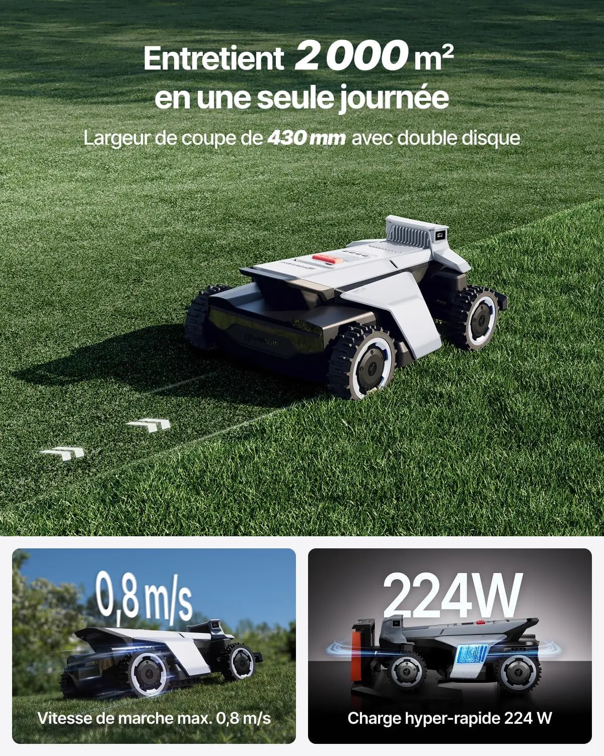 Robot tondeuse gris vue 4