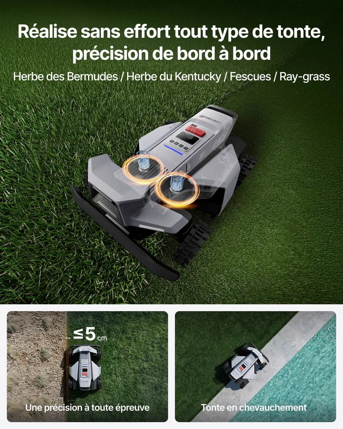 Robot tondeuse gris vue 5
