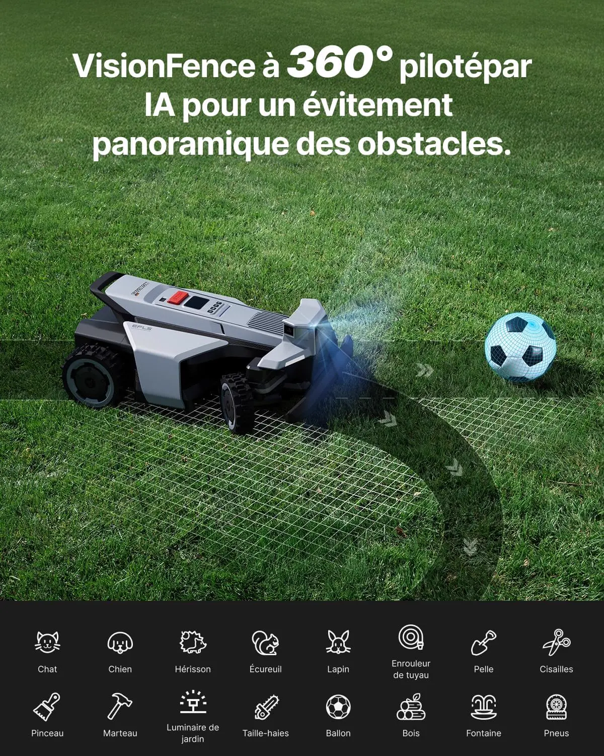 Robot tondeuse gris vue 8