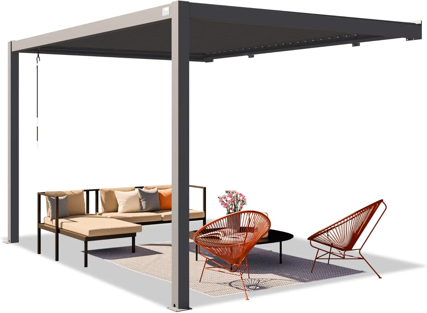 Pergola en aluminium anthracite 3x4 m adossée vue 3