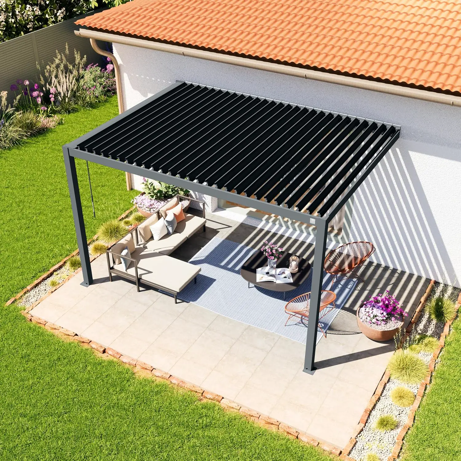 Pergola en aluminium anthracite 3x4 m adossée vue 2
