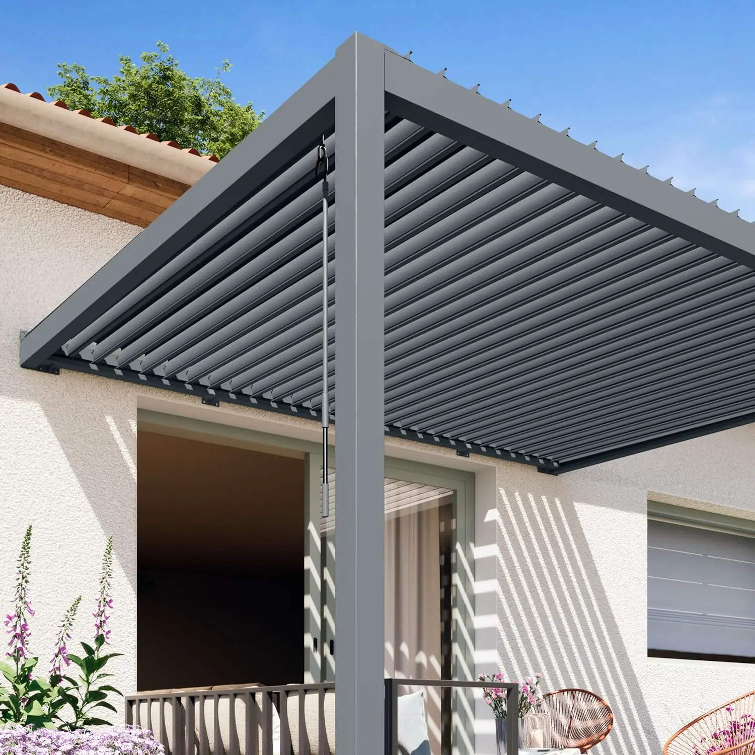 Pergola en aluminium anthracite 3x4 m adossée vue 4