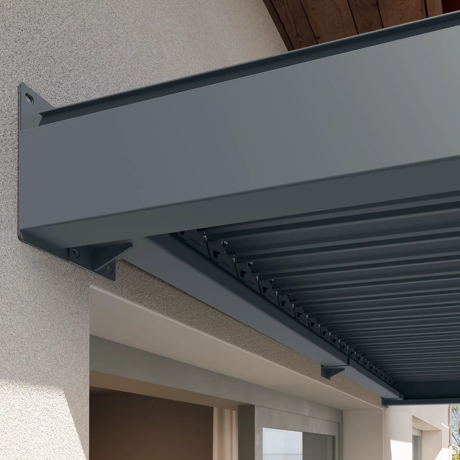 Pergola en aluminium anthracite 3x4 m adossée vue 6