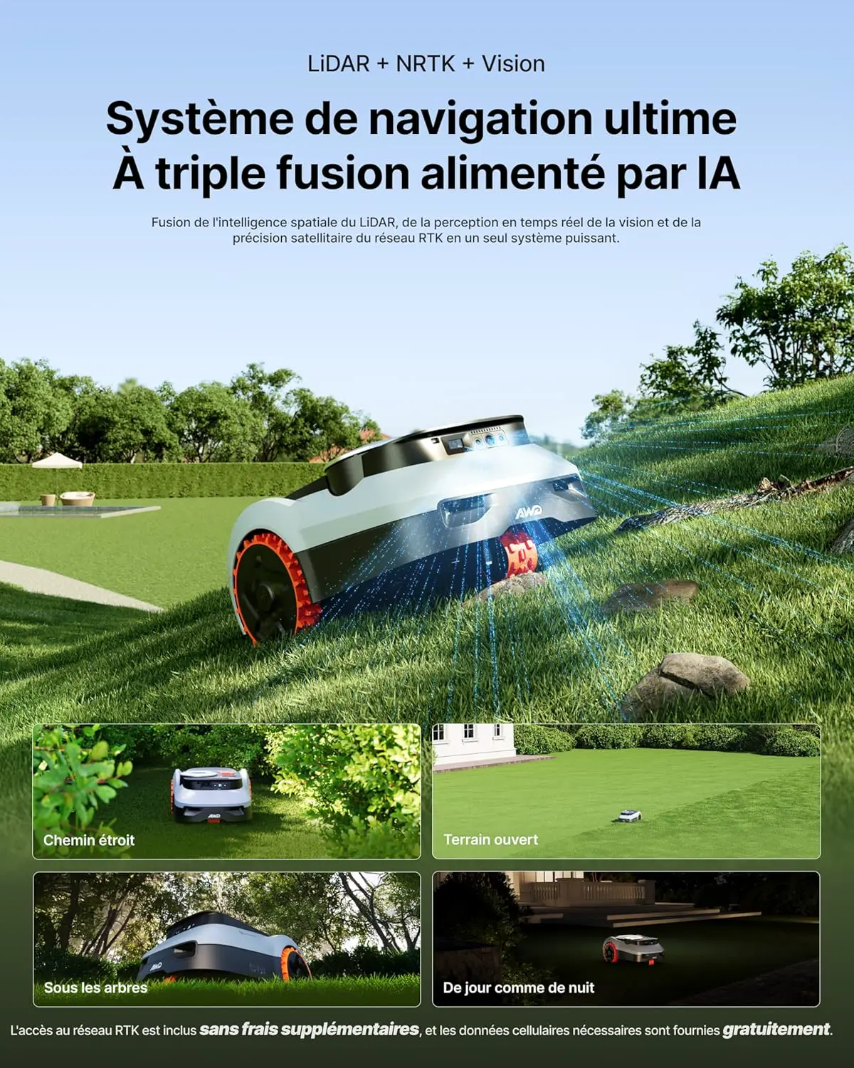 Robot tondeuse gris vue 2