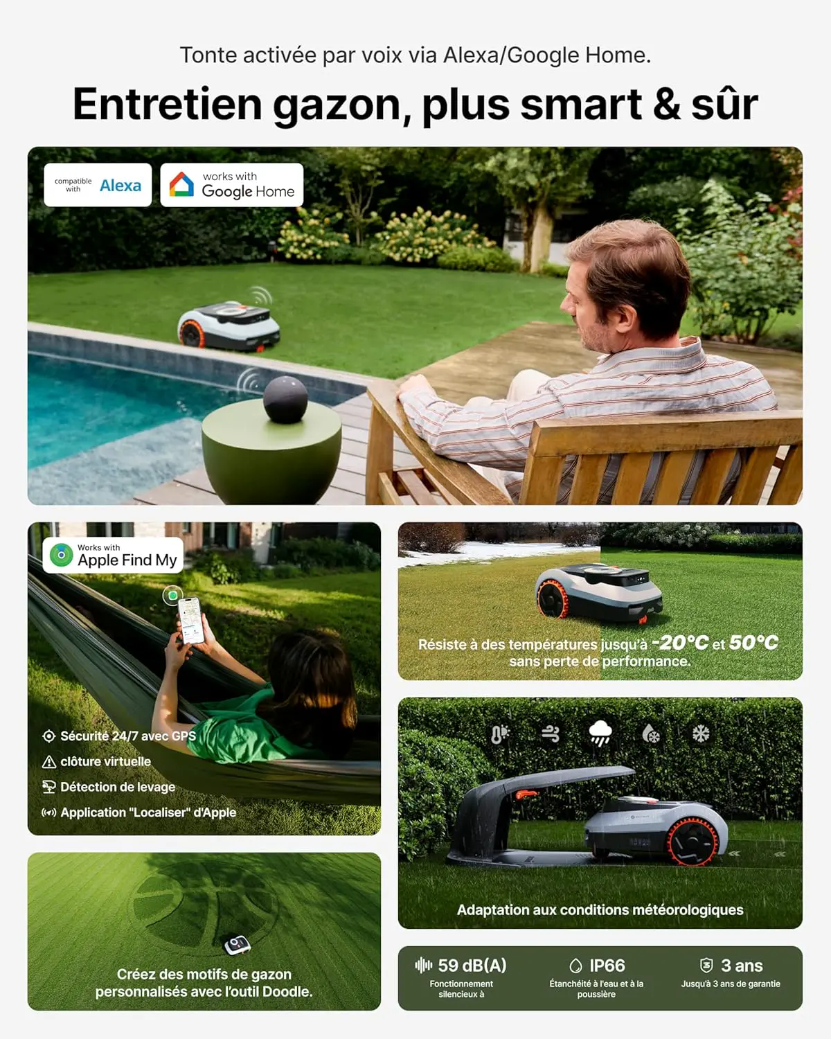 Robot tondeuse gris vue 7