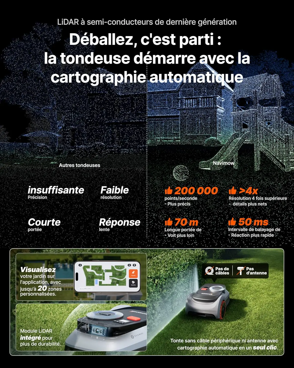 Robot tondeuse gris vue 3