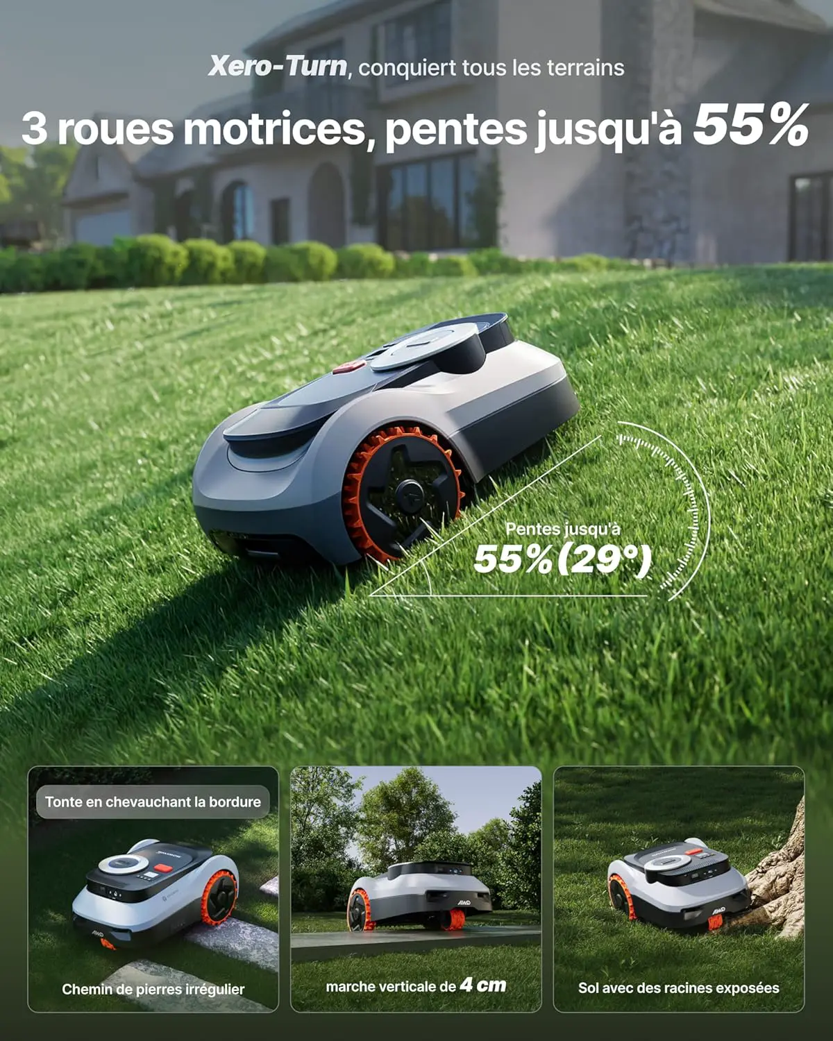 Robot tondeuse gris vue 4