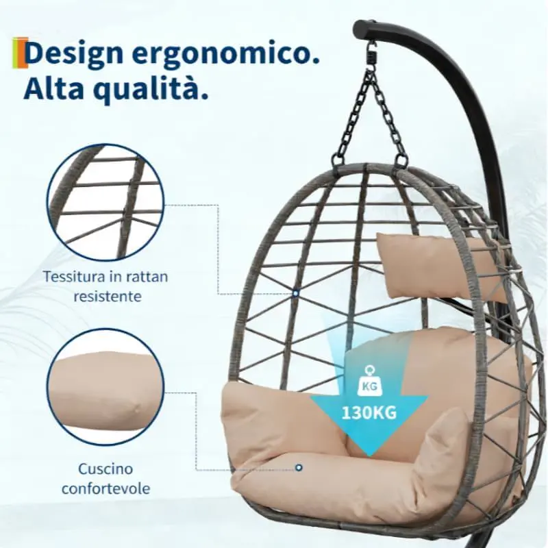 Fauteuils suspendus en rotin beige vue 4