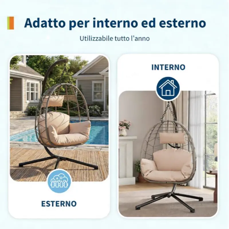 Fauteuils suspendus en rotin beige vue 5